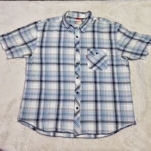 Levi's - Blue and White Plaid Casual Button Down Shirt - Size XL